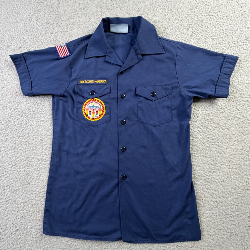 Vintage Boy Scouts of America Blue Uniform Shirt Youth LG 14-16 BSA Made In USA